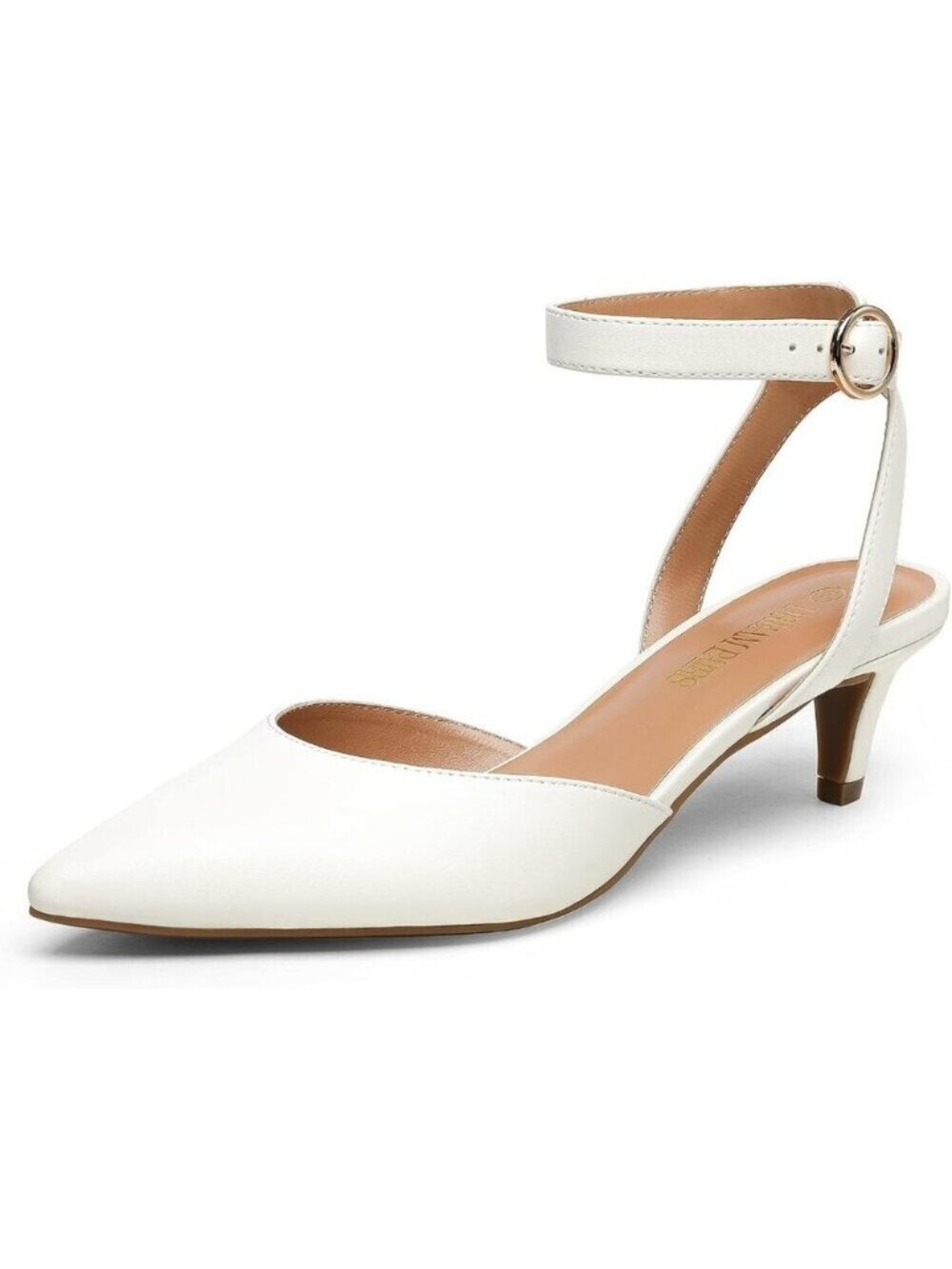 Dream Pairs Women White Faux Leather Closed Pointed Toe Ankle Strap Pump Shoes